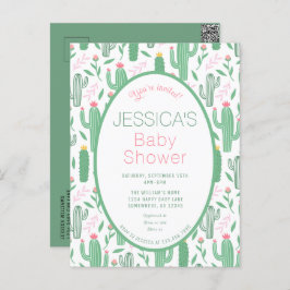 Cute Retro Cactus Succulent Floral Baby shower Briefkaart