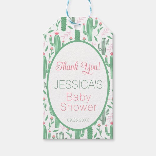 Cute Retro Cactus Succulent Floral Baby shower Cadeaulabel (Voorkant)