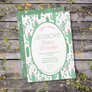 Cute Retro Cactus Succulent Floral Baby shower Kaart
