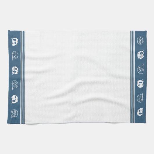 Cute Retro Campers in Blue and White Theedoek (Horizontaal)