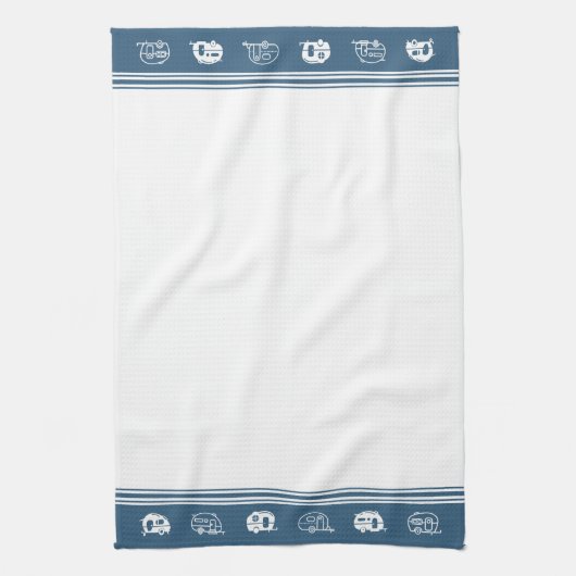 Cute Retro Campers in Blue and White Theedoek (Verticaal)