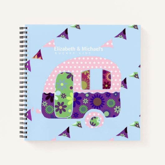 Cute Retro Campervan BUCKET LIST Couples Custom Notitieboek (Voorkant)