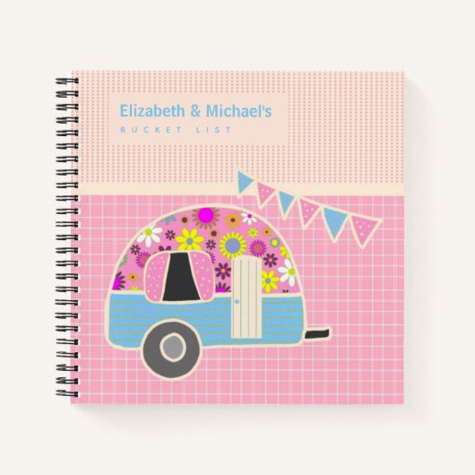 Cute Retro Campervan BUCKET LIST Couples Custom Notitieboek (Voorkant)