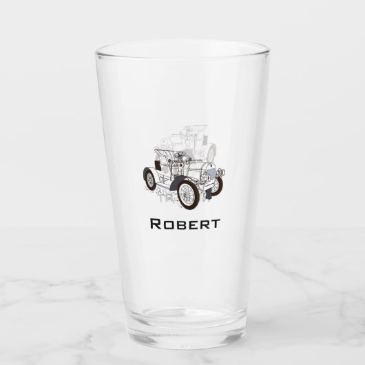 Cute Retro Car Black voeg naam toe Glas (Achterkant)