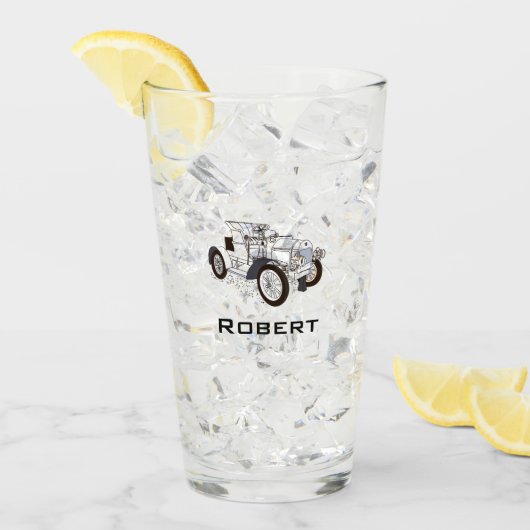 Cute Retro Car Black voeg naam toe Glas (Voorkant ijs)