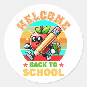 Cute Retro Cartoon Appel Welkom terug op school Ronde Sticker