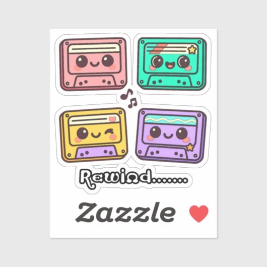 Cute Retro Cassette Tape "Rewind" Kawaii Design Sticker (Vel)