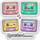 Cute Retro Cassette Tape "Rewind" Kawaii Design Sticker (Voorkant)
