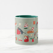 Cute retro cat green kerstpatroon Mok (Midden)