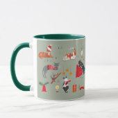 Cute retro cat green kerstpatroon Mok (Links)