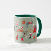 Cute retro cat green kerstpatroon Mok