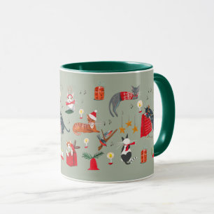 Cute retro cat green kerstpatroon Mok