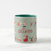 Cute retro cat green kerstpatroon Mok (Midden)
