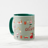 Cute retro cat green kerstpatroon Mok (Voorkant links)