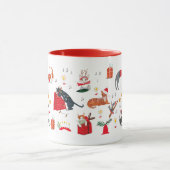 Cute retro cat red Christmas pattern Mug Mok (Midden)