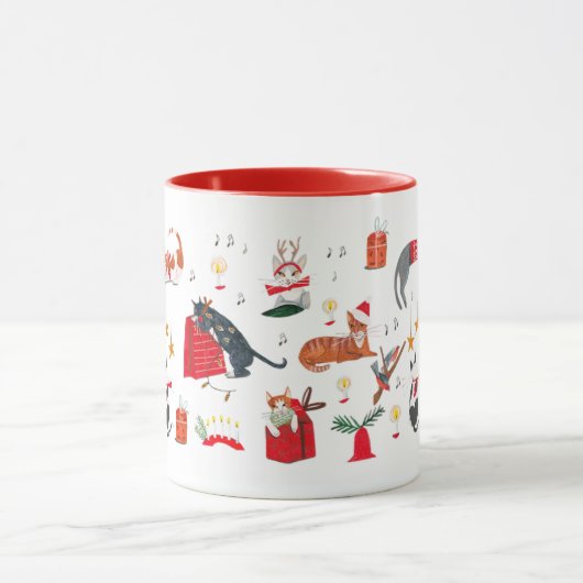 Cute retro cat red Christmas pattern Mug Mok (Midden)