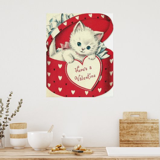 Cute retro cat Valentijn Holiday poster (Keuken)