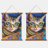 Cute Retro Cat Wearing Glasses Hangend Wandkleed (Dubbel)