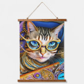 Cute Retro Cat Wearing Glasses Hangend Wandkleed (Voorkant 2)