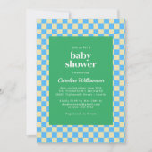 Cute Retro Checkerboard Blue Green Baby shower Kaart (Voorkant)