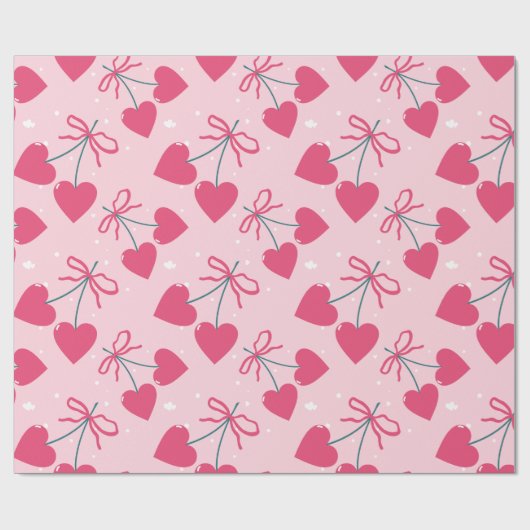 Cute Retro Cherry Heart Valentine Seamless Pattern Cadeaupapier (Vlak)