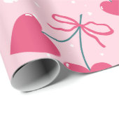 Cute Retro Cherry Heart Valentine Seamless Pattern Cadeaupapier (Rol Hoek)