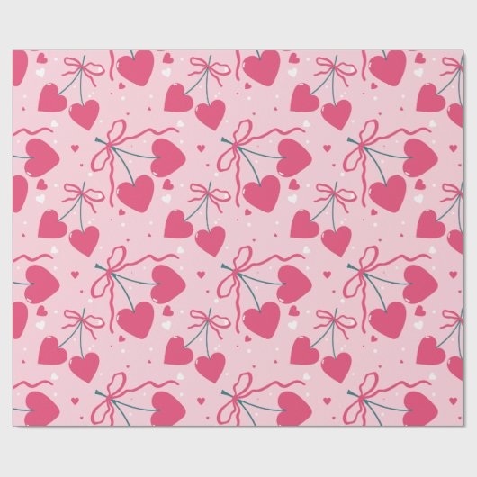 Cute Retro Cherry Heart Valentine Seamless Pattern Cadeaupapier (Vlak)