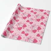 Cute Retro Cherry Heart Valentine Seamless Pattern Cadeaupapier (Uitgerold)