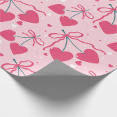 Cute Retro Cherry Heart Valentine Seamless Pattern Cadeaupapier (Hoek)