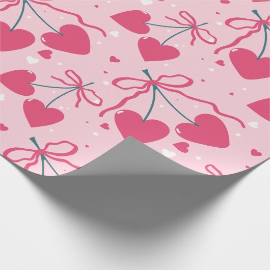 Cute Retro Cherry Heart Valentine Seamless Pattern Cadeaupapier (Hoek)