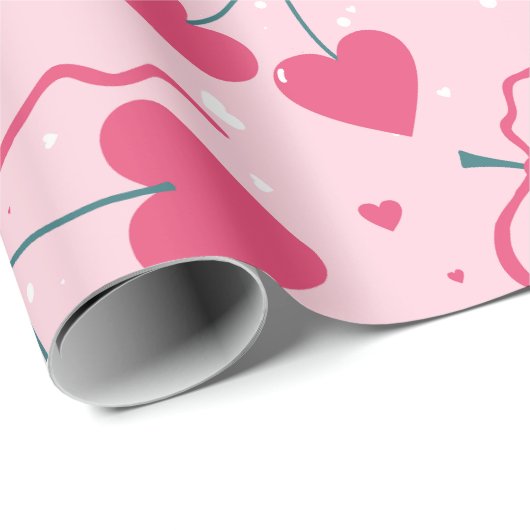 Cute Retro Cherry Heart Valentine Seamless Pattern Cadeaupapier (Rol Hoek)