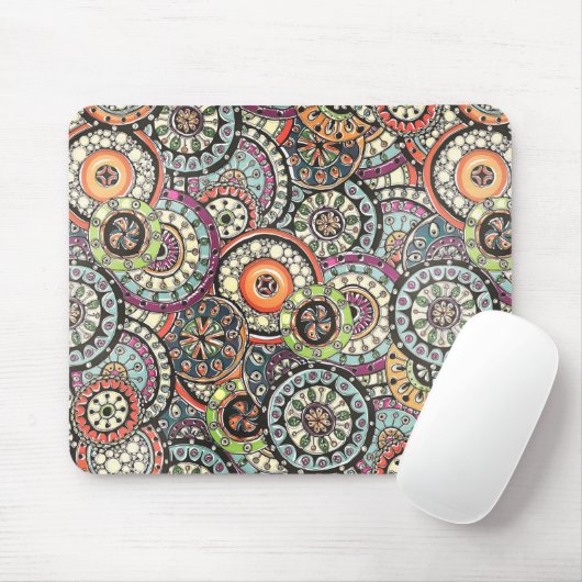 Cute Retro Chic Funky Floral Circles Art Patroon Muismat (Met muis)