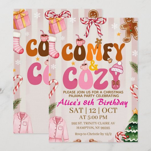 Cute Retro Christmas Pajama Party Girl Kaart (Voorkant / Achterkant)