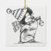 Cute Retro Christmas Penguin with Hat and Scarf Keramisch Ornament (Achterkant)