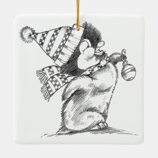 Cute Retro Christmas Penguin with Hat and Scarf Keramisch Ornament (Achterkant)