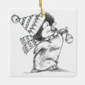 Cute Retro Christmas Penguin with Hat and Scarf Keramisch Ornament (Voorkant)