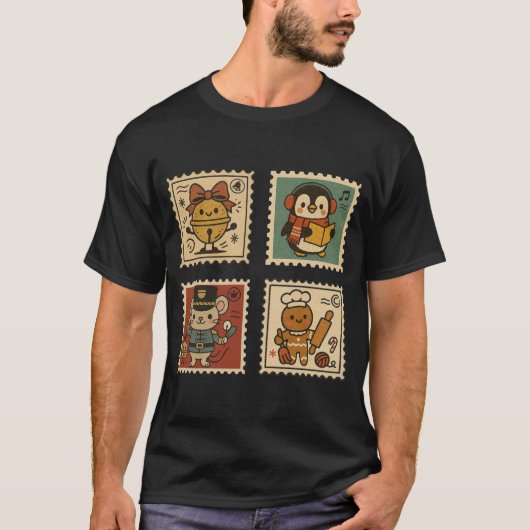 Cute Retro Christmas Stamp Collage Men’s T-Shirt (Voorkant)
