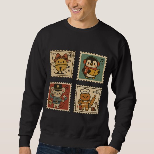 Cute Retro Christmas Stamp Collage Men’s  Trui (Voorkant)