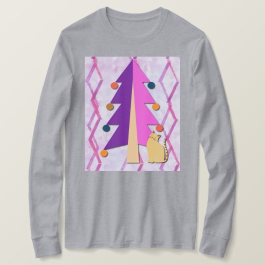 Cute Retro Christmas Tree and Cat Art on T-Shirt (Design voorkant)