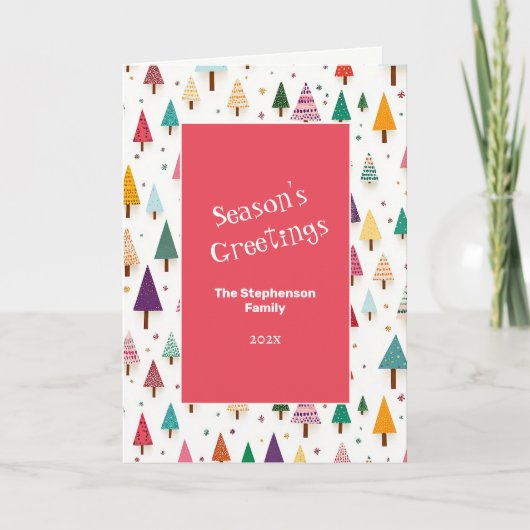 Cute Retro Christmas Trees Feestdagen Kaart (Voorkant)