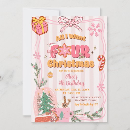 Cute Retro Christmas Winter 4th Birthday Kaart (Voorkant)
