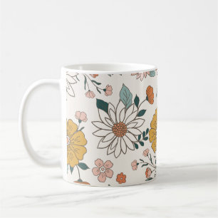 Cute Retro Colorful Floral Pattern Koffiemok