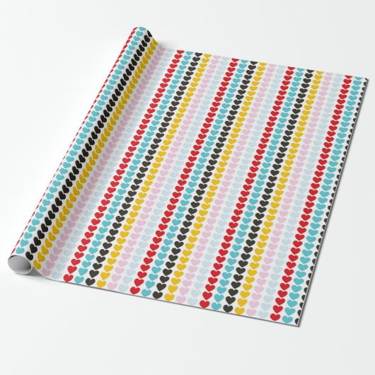 Cute Retro Colorful Hearts Patroon Cadeaupapier (Uitgerold)