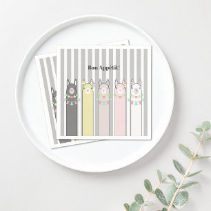Cute Retro Colorful Llamas Custom Paper Servet