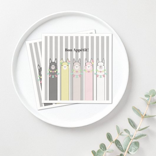 Cute Retro Colorful Llamas Custom Paper Servet