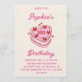 Cute Retro Crème & Roze Hart Cake Verjaardagsfeest Kaart (Voorkant)