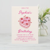 Cute Retro Crème & Roze Hart Cake Verjaardagsfeest Kaart (Staand voorkant)