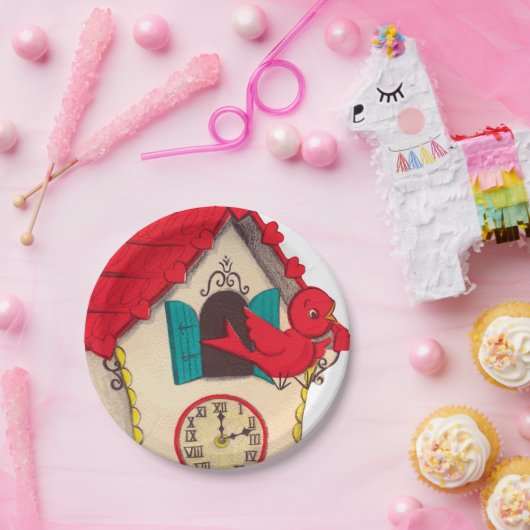 Cute retro cuckoo klokpartij papieren bordje (Feest)