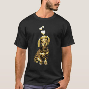 Cute Retro Dachshund Sause Dog with Hearts Vinta T-shirt