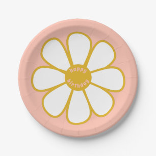 Cute Retro Daisy Flower Happy Birthday Papieren Bordje